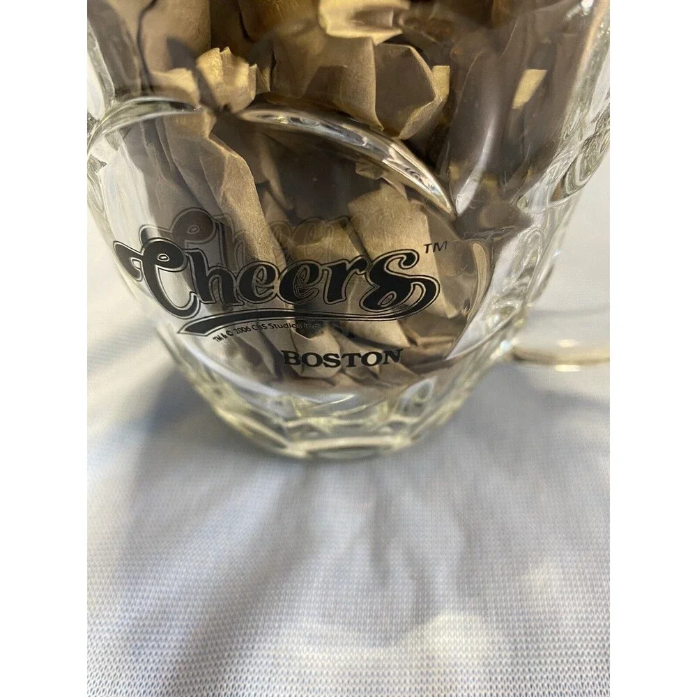 2 Cheers Boston CBS STUDIOS Glass Barrel Beer Glass Mugs Thumbprint Luminarc USA